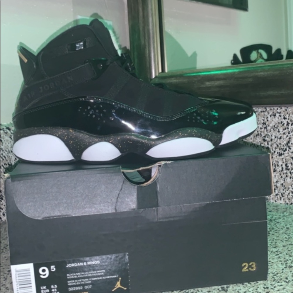 Jordan 6 Rings Black/ Metallic Gold-White 9/5 - Picture 2 of 4